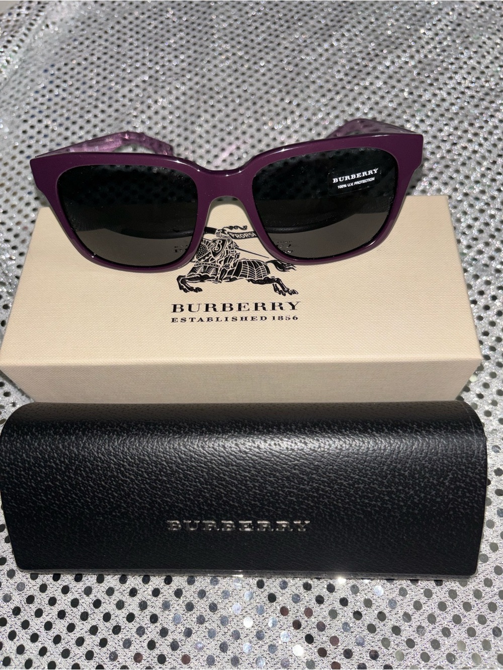 Burberry Purple Women's Square Sunglasses with Dark Lenses New